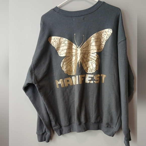 Grayson Threads Gray Sweatshirt Manifest Gold Butterfly Women's Size Large Comfy - Picture 3 of 6
